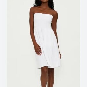 Beach Riot Lilee Strapless Smocked Terry Cloth Cover-Up Dress White Size Small